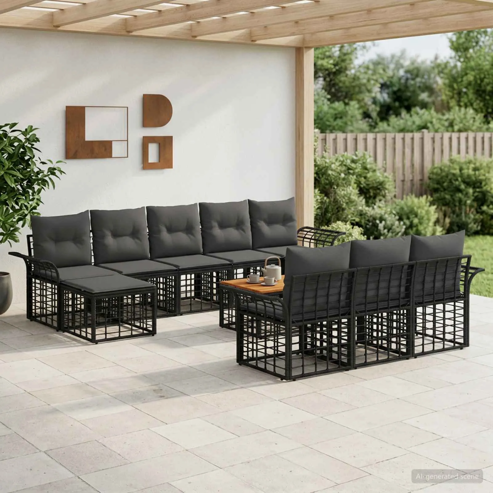 vidaXL Set vanjskih sofa 11 kom. Crna i tamno siva Poliester - Venlo