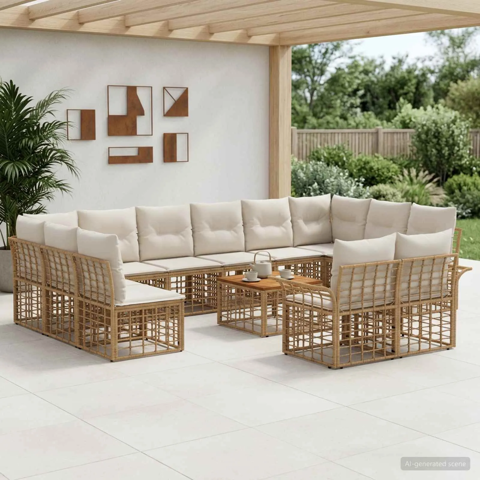 vidaXL Set vanjskih sofa 13 kom. Prirodna i krema bijela Poliester - Venlo
