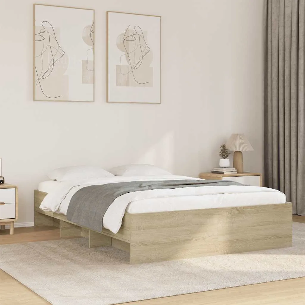 vidaxl okvir za krevet boja hrasta 135x190 cm od konstruiranog drva - slika 1