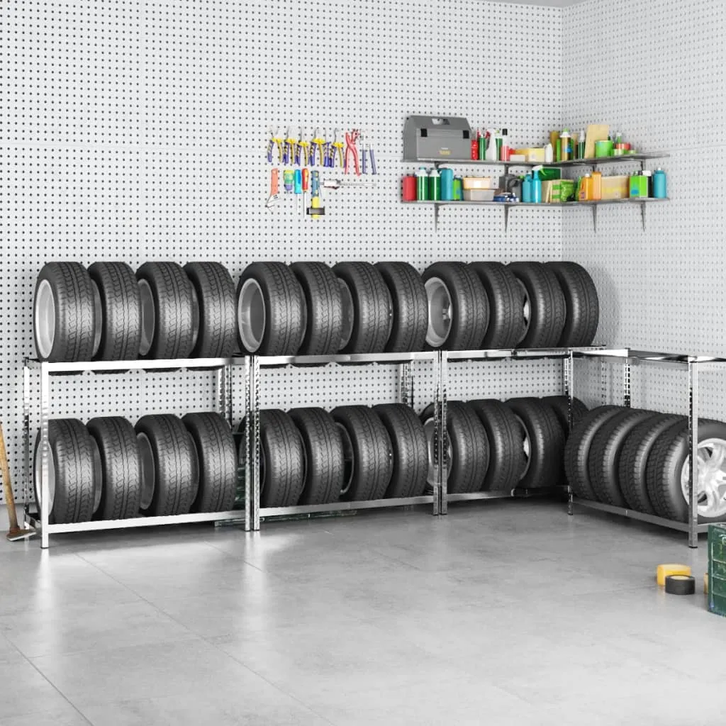 vidaxl stalci za gume s 2 razine 4 kom srebrni 110x40x110 cm čelični - slika 1