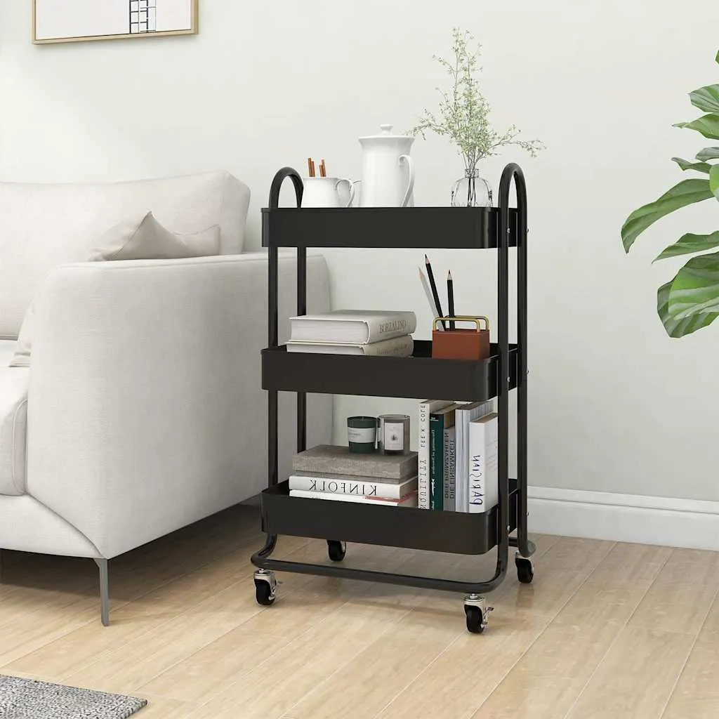vidaXL Kolica s 3 razine crna 43 x 34 x 79 cm čelična - Venlo