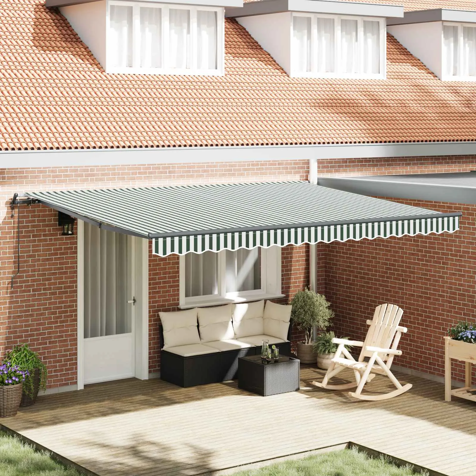 vidaXL Povlačivi tende Zelena i bijela 450 × 350 cm Tkanina i Aluminij - Venlo