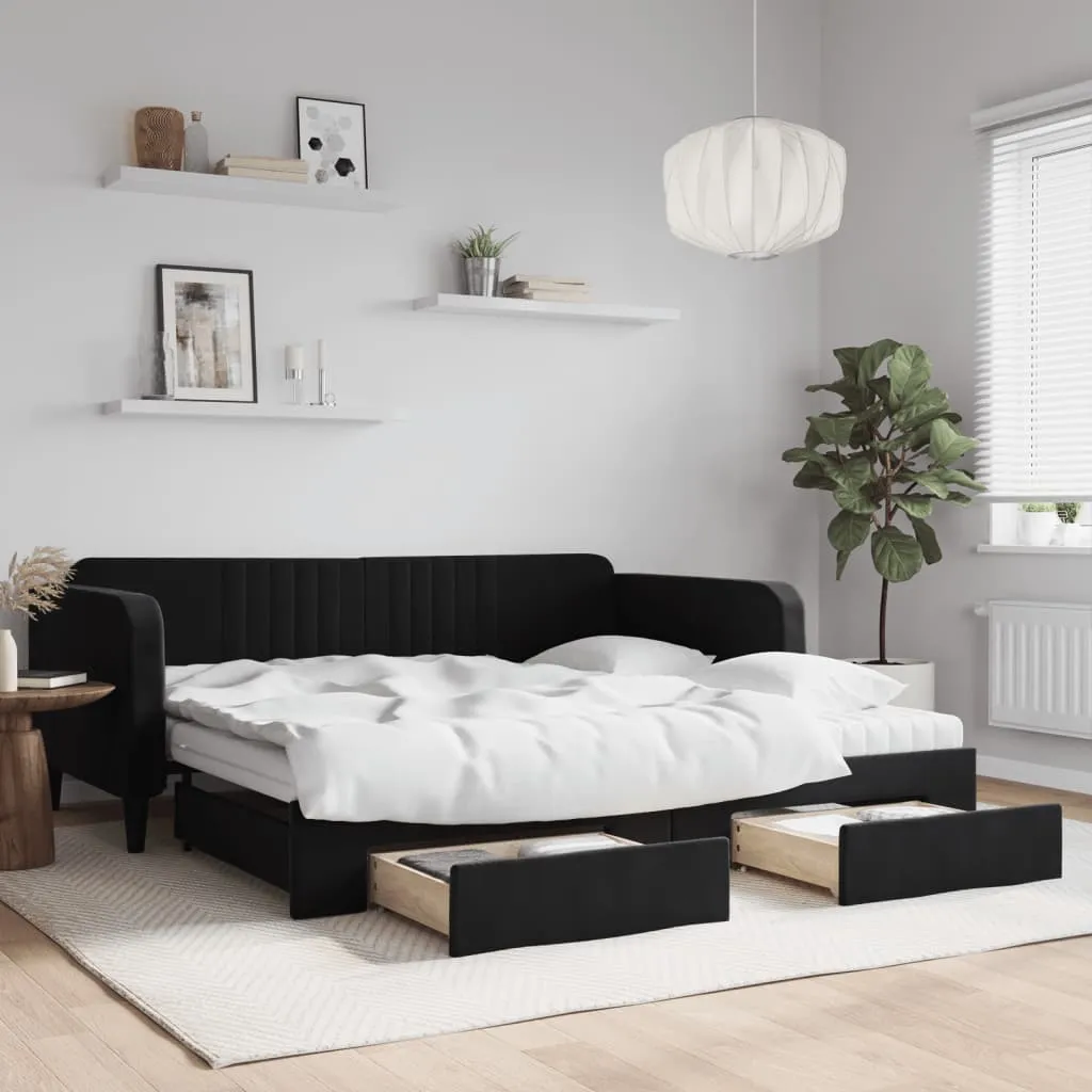 vidaXL Dnevni krevet na razvlačenje s ladicama crni 100x200 cm baršun - Venlo