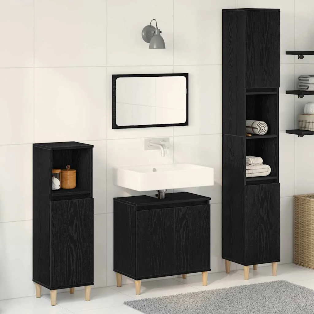 vidaXL Set namještaja za kupaonicu 3 kom. Crni hrast 30 x 30 x 180 cm - Venlo