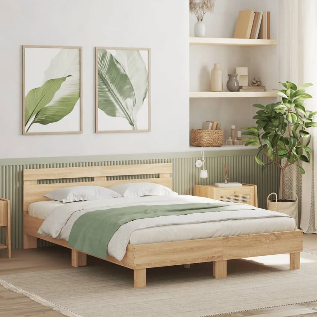 vidaXL Okvir za krevet s uzglavljem i LED boja hrasta sonome 150x200cm - Venlo