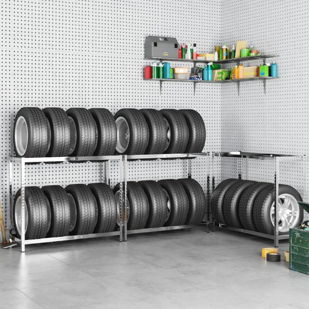 vidaxl stalci za gume s 2 razine 3 kom srebrni 110x40x110 cm čelični - slika 1