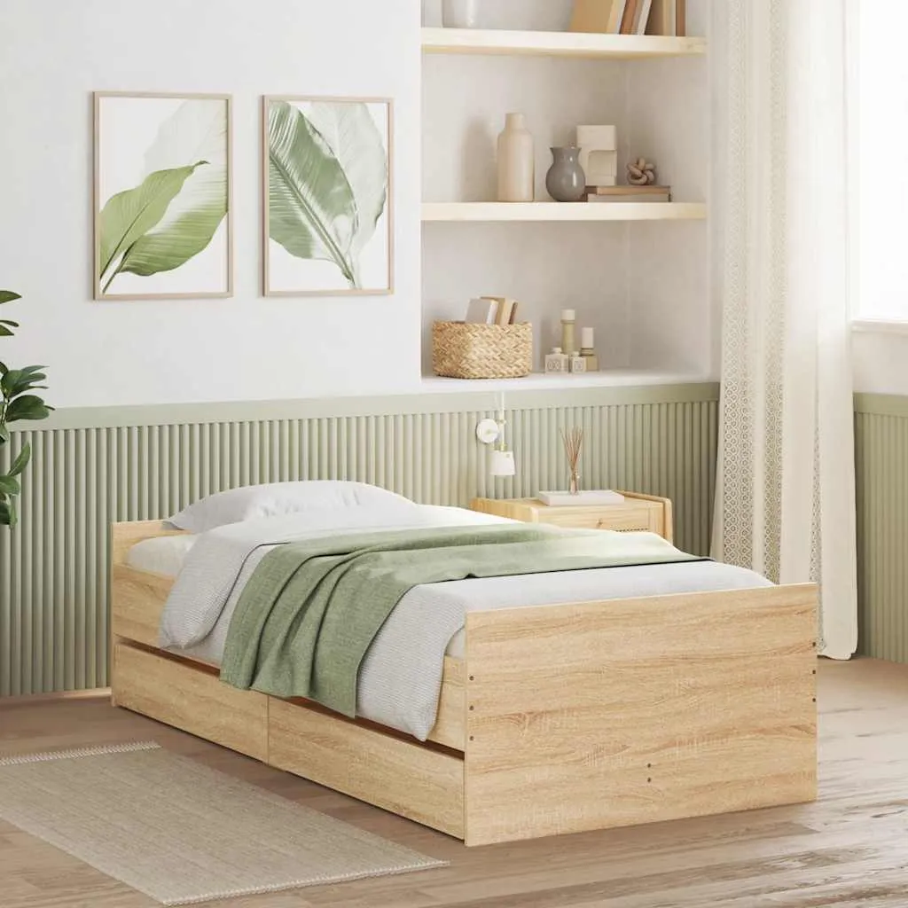 vidaXL Okvir kreveta s ladicama boja hrasta 90x190 cm - Venlo