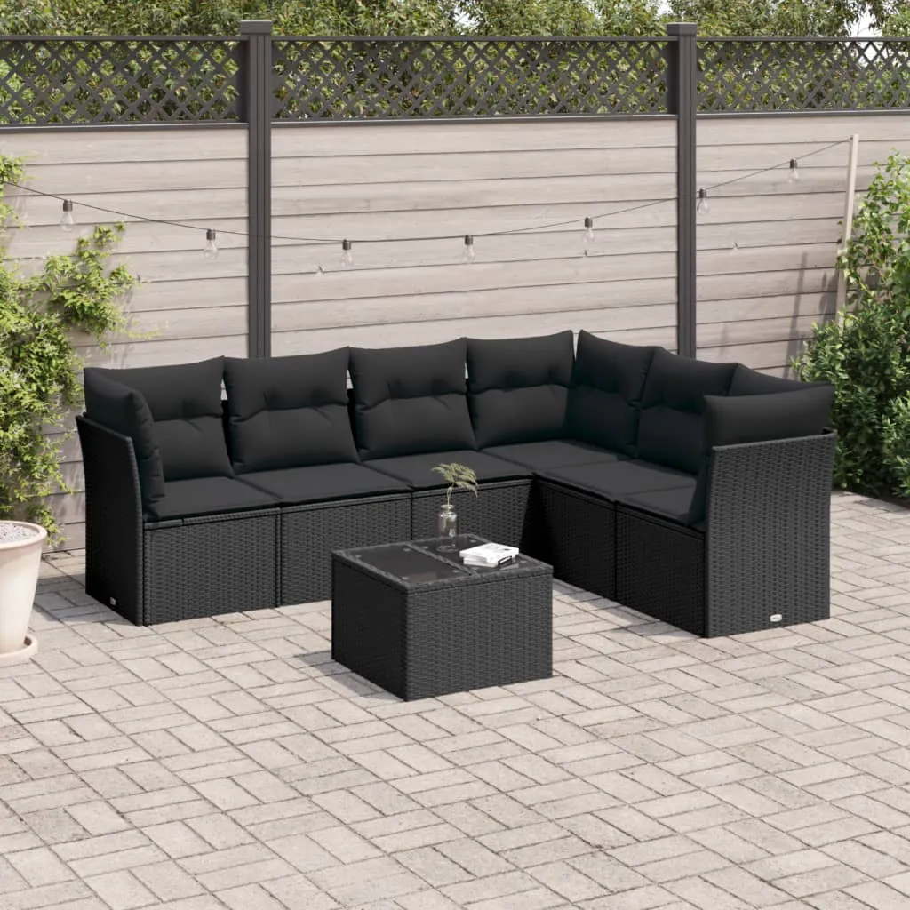 vidaXL 7-dijelni set vrtnih sofa od poliratana s jastucima crni - Venlo