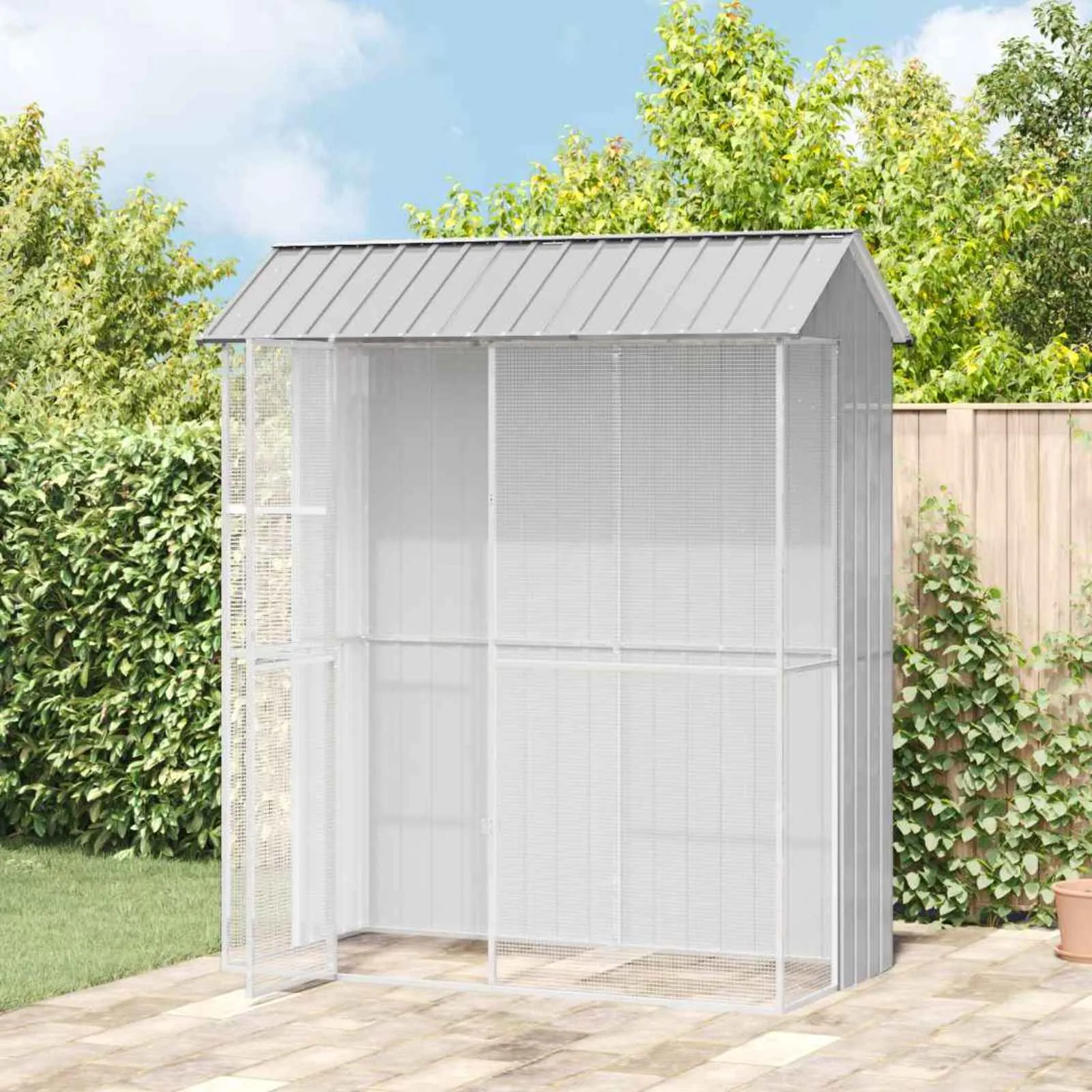 vidaXL Kavez za ptice s pohranom Siva 215 x 110 x 247 cm Cinkani čelik - Venlo
