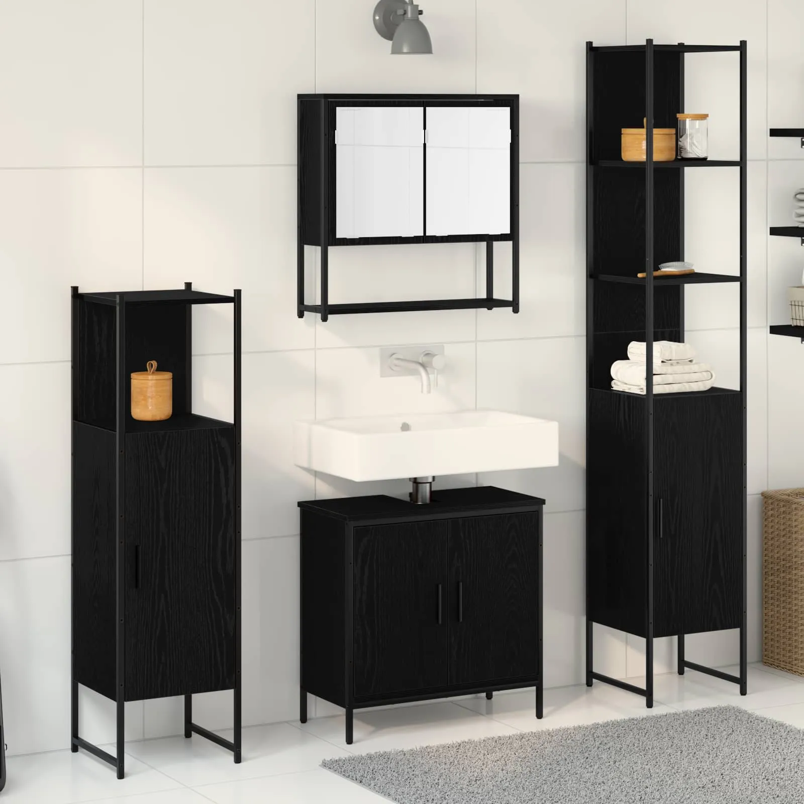 vidaXL Set namještaja za kupaonicu 4 kom. Crna 33 x 33 x 185,5 cm - Venlo