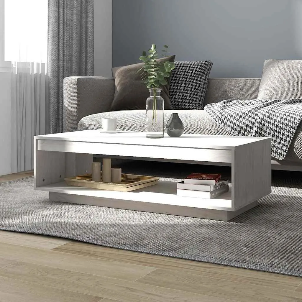 vidaXL Stolić za kavu bijeli 110 x 50 x 33,5 cm od masivne borovine - Venlo