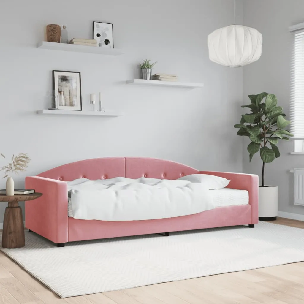vidaXL Dnevni krevet s madracem ružičasti 90 x 200 cm baršunasti - Venlo