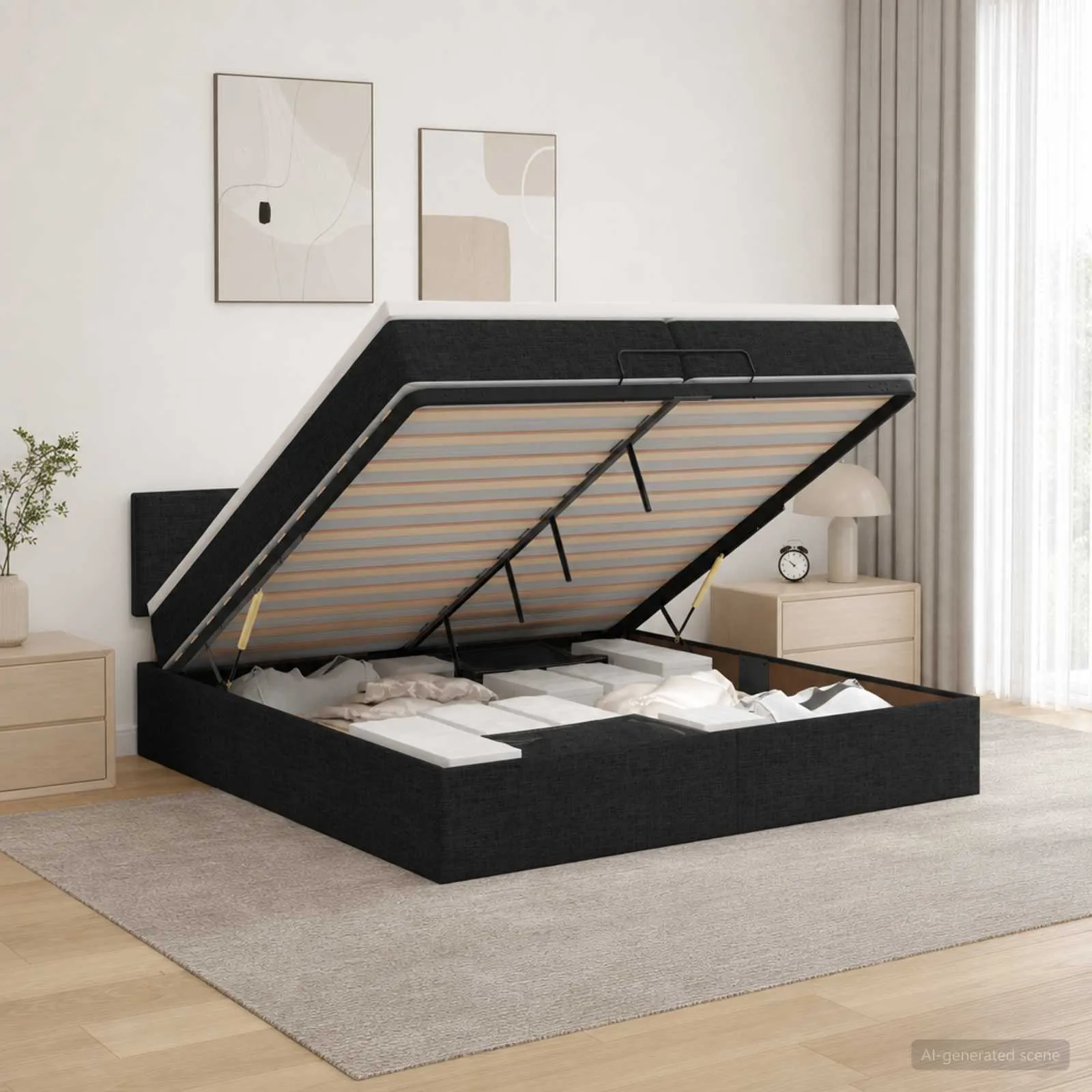 vidaXL Podesivi krevet s madracem Crna 200 x 200 cm Tkanina - Venlo