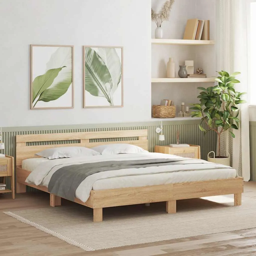 vidaXL Okvir za krevet s uzglavljem i LED boja hrasta sonome 160x200cm - Venlo