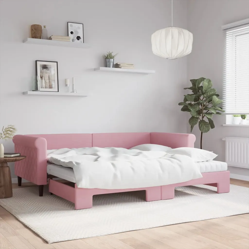 vidaXL Dnevni krevet na razvlačenje ružičasti 90 x 200 cm baršunasti - Venlo