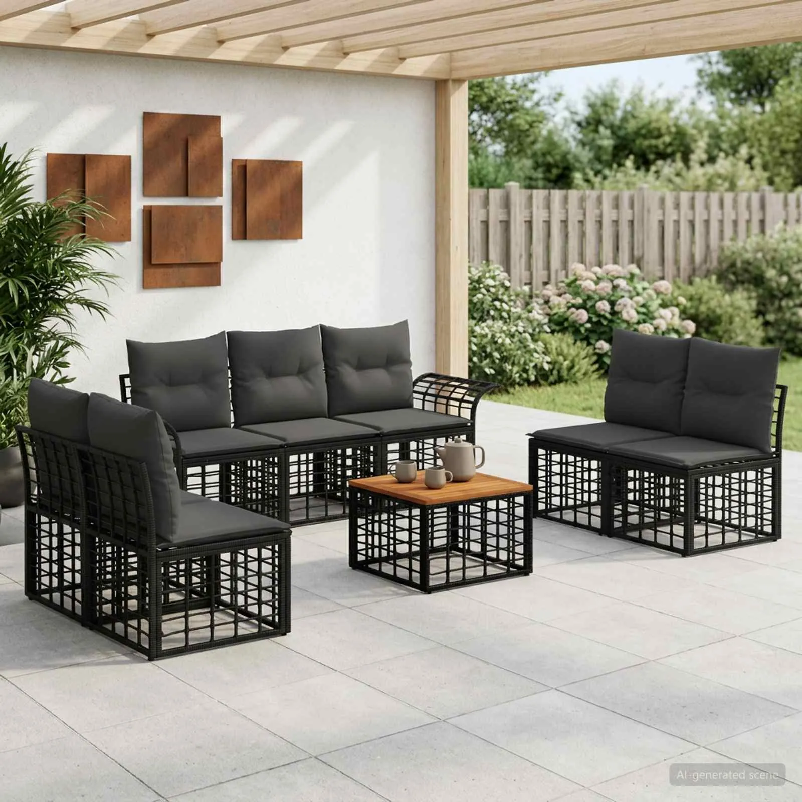 vidaXL Set vanjskih sofa 8 kom. Crna i tamno siva Poliester - Venlo