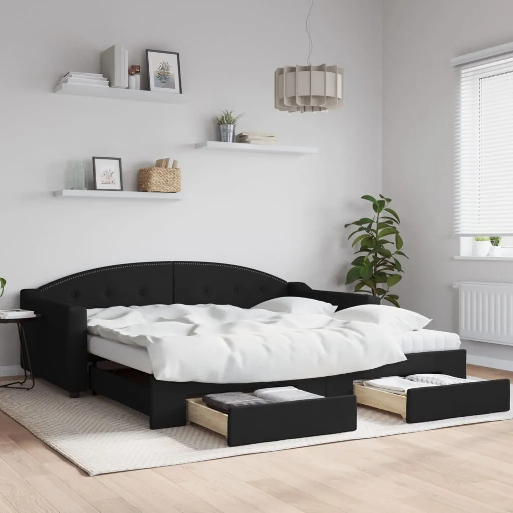 vidaXL Dnevni krevet na razvlačenje s ladicama crni 100x200 cm tkanina - Venlo