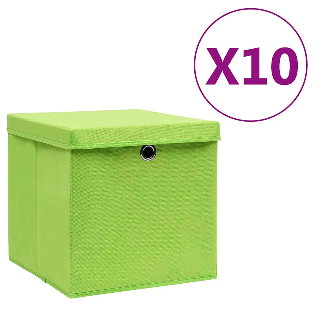 vidaXL Kutije za pohranu s poklopcima 10 kom 28 x 28 x 28 cm zelene - Venlo