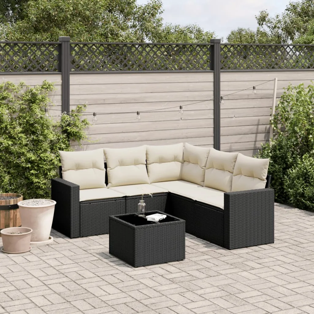 vidaXL 6-dijelni set vrtnih sofa s jastucima crni od poliratana - Venlo