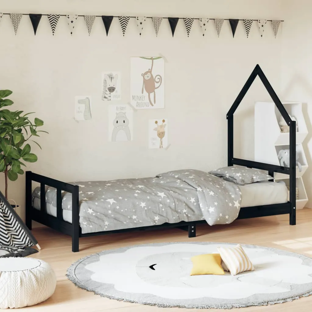 vidaXL Okvir za dječji krevet crni 90 x 190 cm od masivne borovine - Venlo