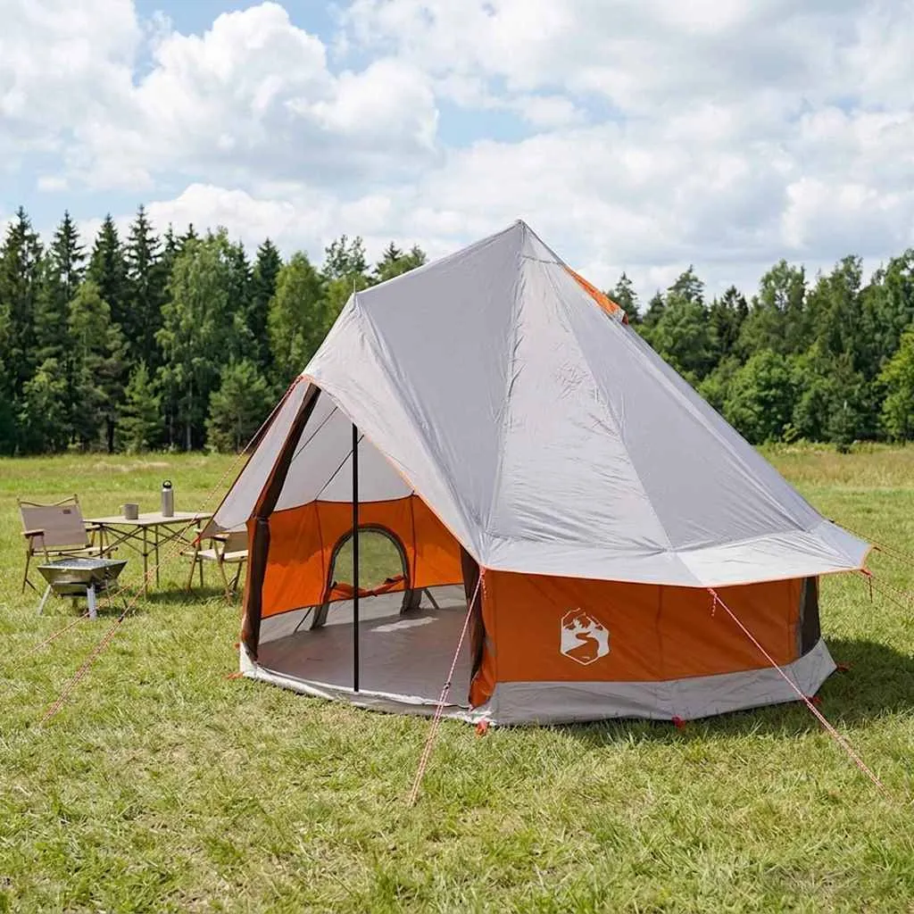 vidaxl tipi šator 4-osobni siva i narančasta poliester i čelik - slika 1
