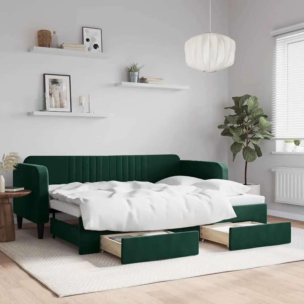 vidaXL Dnevni krevet na razvlačenje tamnozeleni 80 x 200 cm baršunasti - Venlo