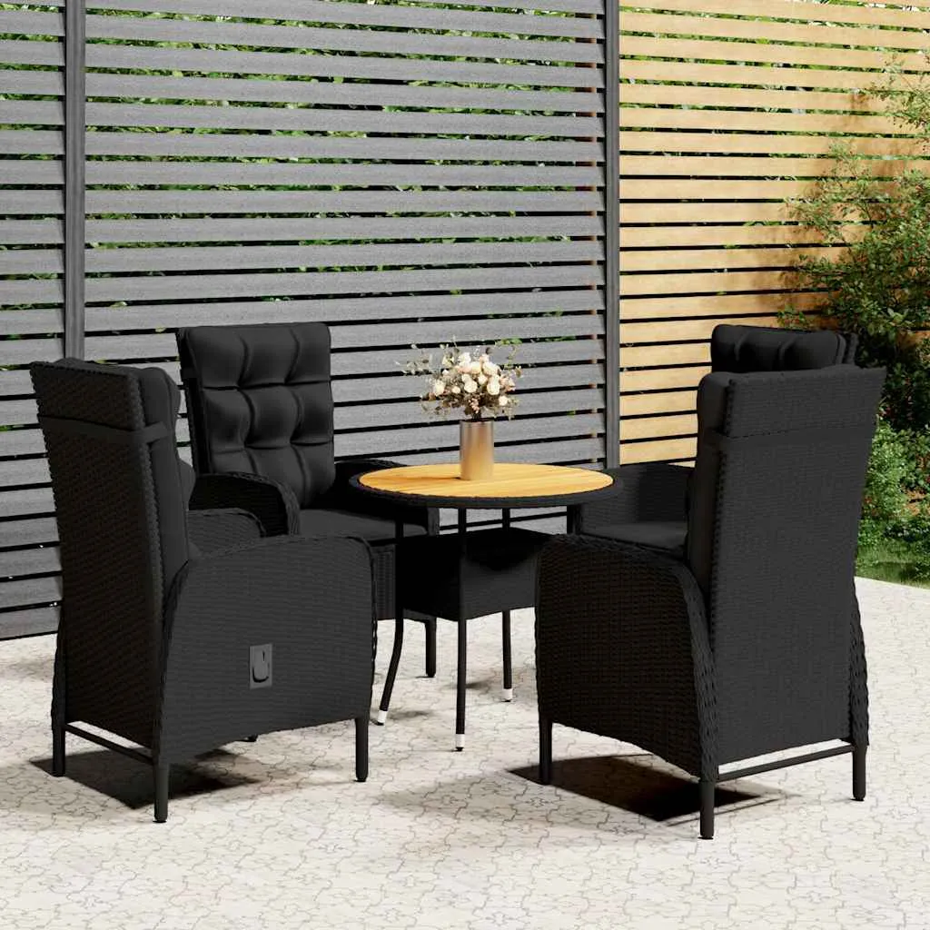 vidaXL 5-dijelni vrtni bistro set od poliratana crni - Venlo