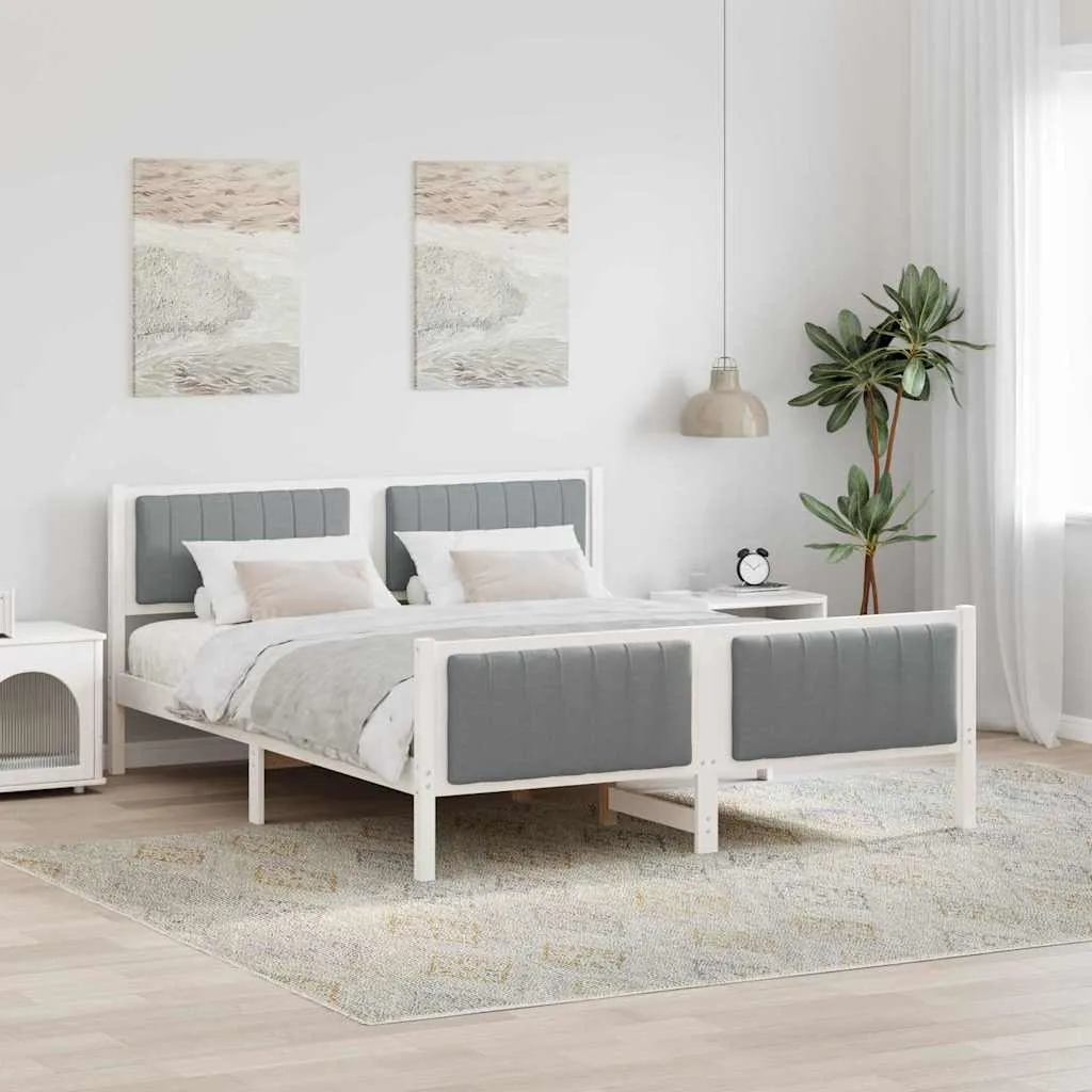 vidaXL Okvir kreveta s uzglavljem Bijela i svijetlosiva 160 x 200 cm - Venlo