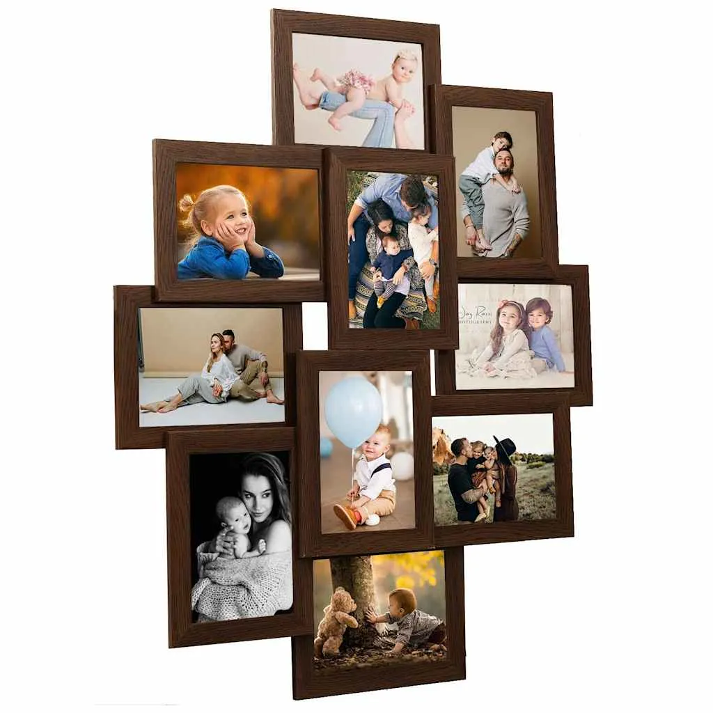 vidaXL Okvir za 10 fotografija (10 x 15 cm) tamnosmeđi MDF - Venlo
