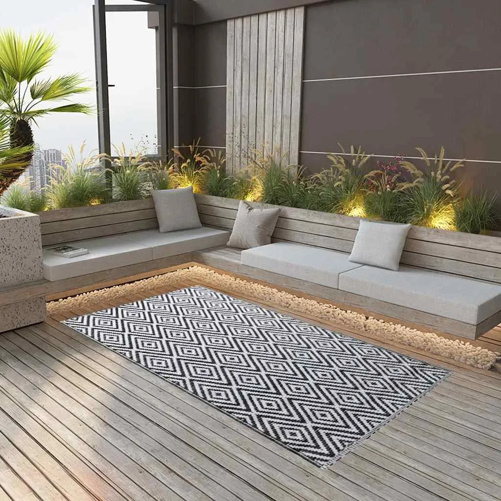 vidaXL Vanjski tepih ARAKIL bijelo-crni 160 x 230 cm PP - Venlo