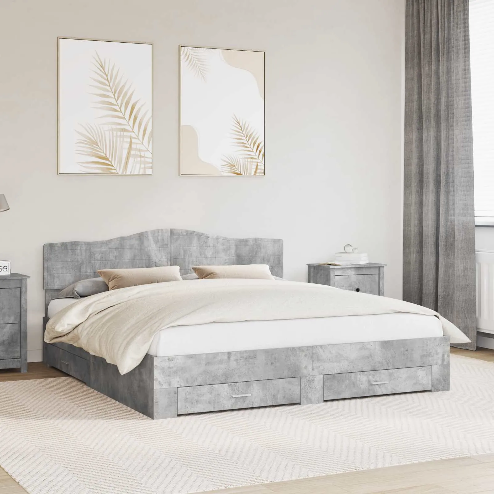 vidaXL Krevetna konstrukcija s ladicama Betonski sivi 200 x 200 cm - Venlo