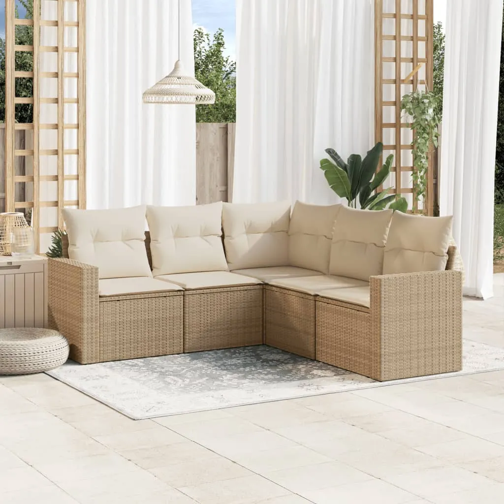 vidaXL 5-dijelni vrtni set sofa s jastucima bež od poliratana - Venlo