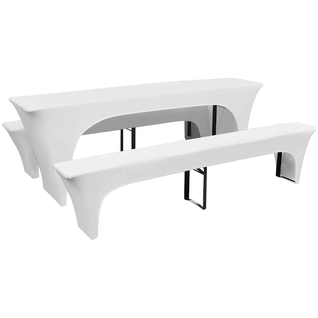 vidaXL 3 Rastezljive Navlake za Pivski Stol i Klupe Bijele 220 x 50 x 80 cm - Venlo