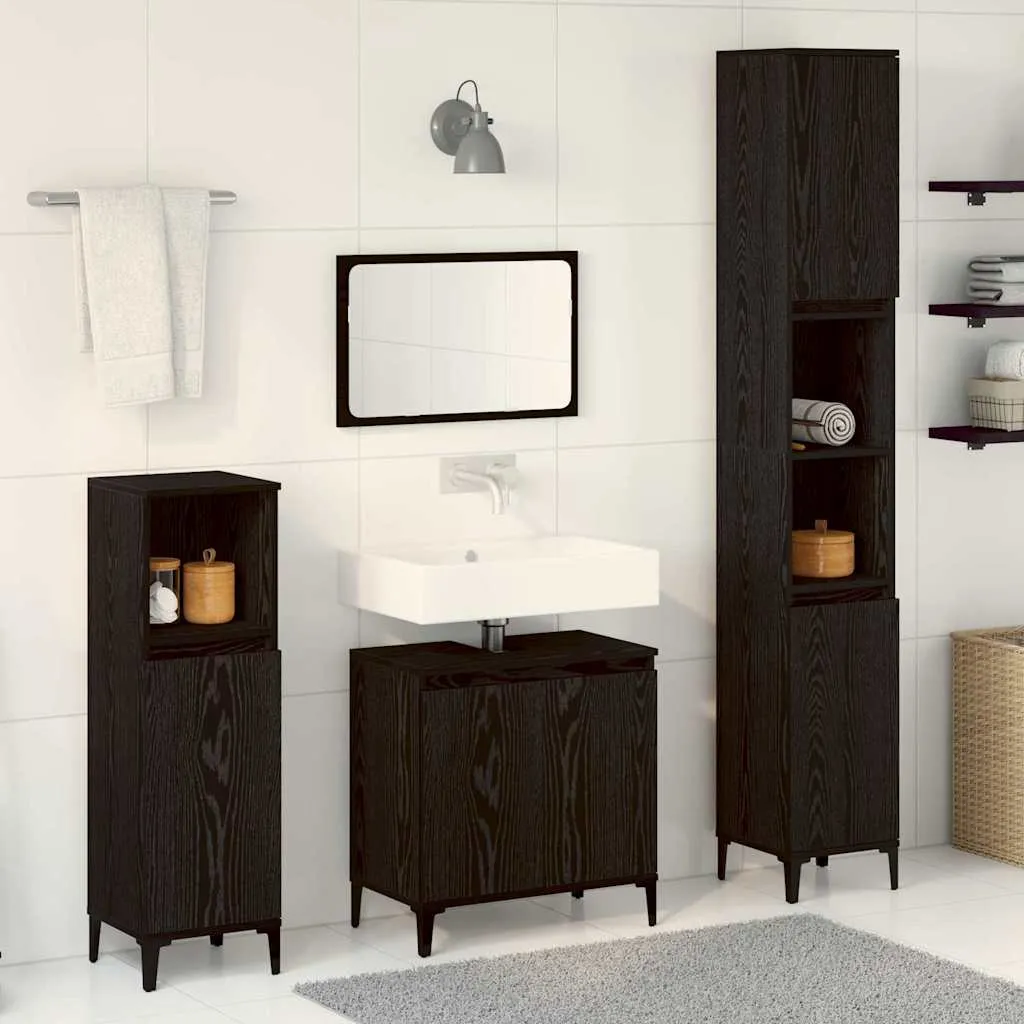vidaXL Set namještaja za kupaonicu 3 kom. Crni hrast 30 x 30 x 180 cm - Venlo