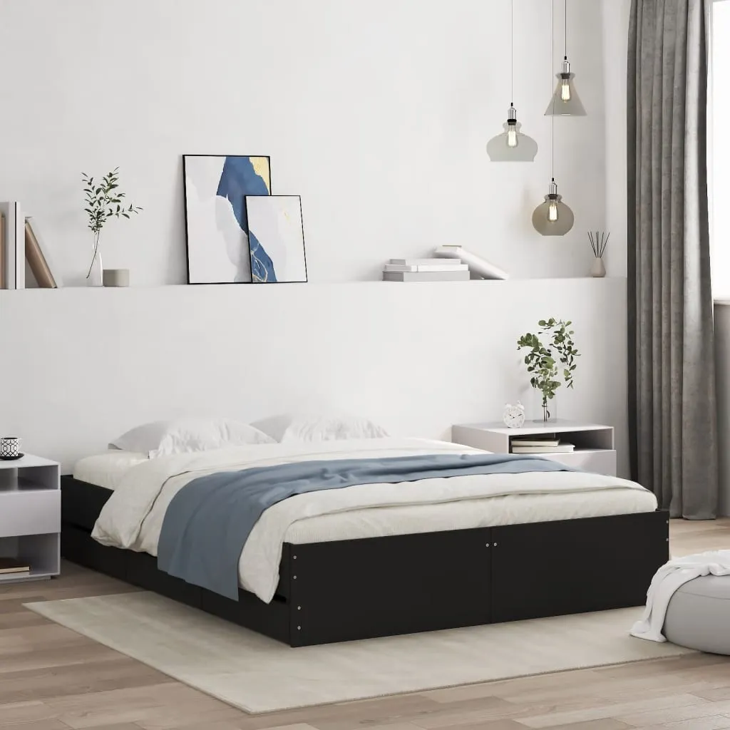 vidaXL Okvir za krevet s ladicama crni 140x190 cm konstruirano drvo - Venlo