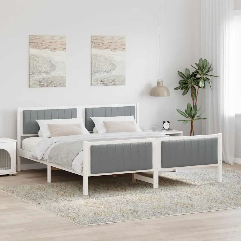 vidaXL Okvir kreveta s uzglavljem Bijela i svijetlosiva 180 x 200 cm - Venlo
