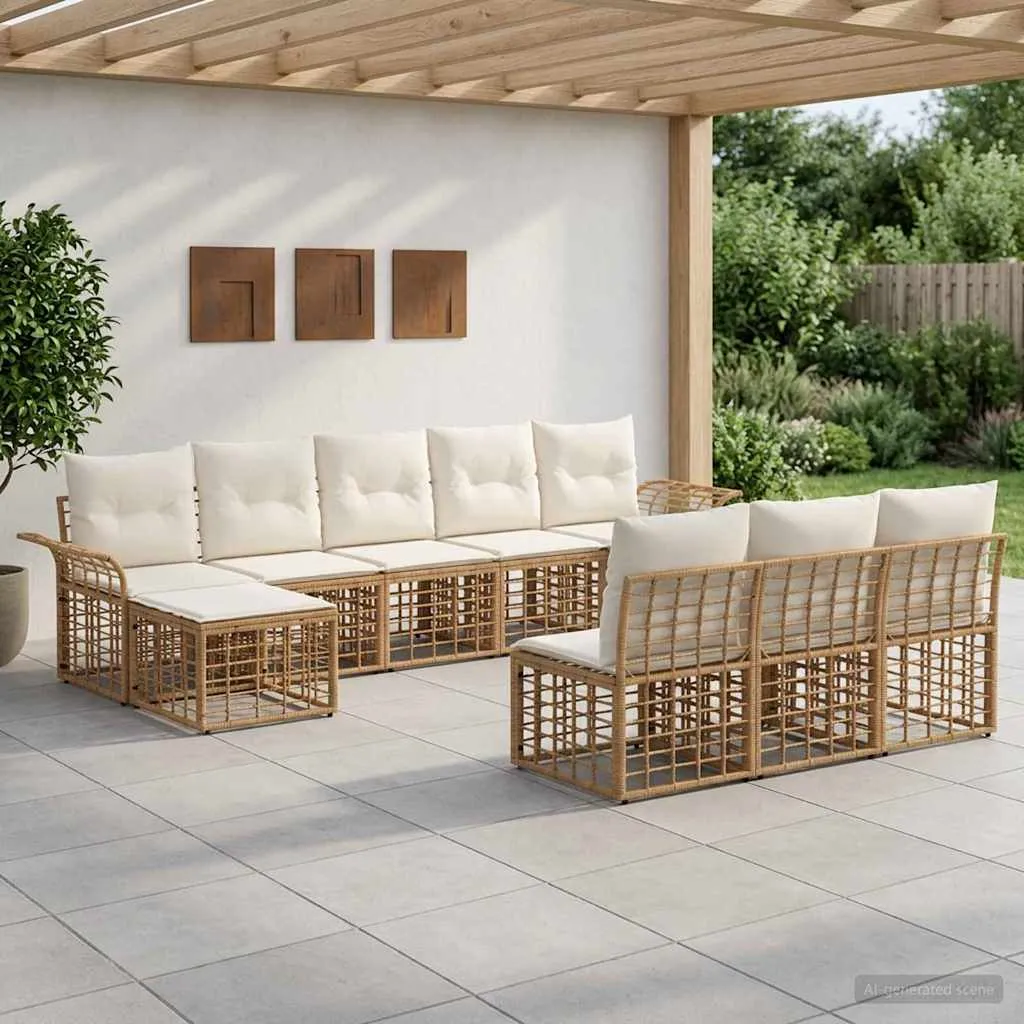 vidaXL Set vanjskih sofa 9 kom. Prirodna i krema bijela Poliester - Venlo
