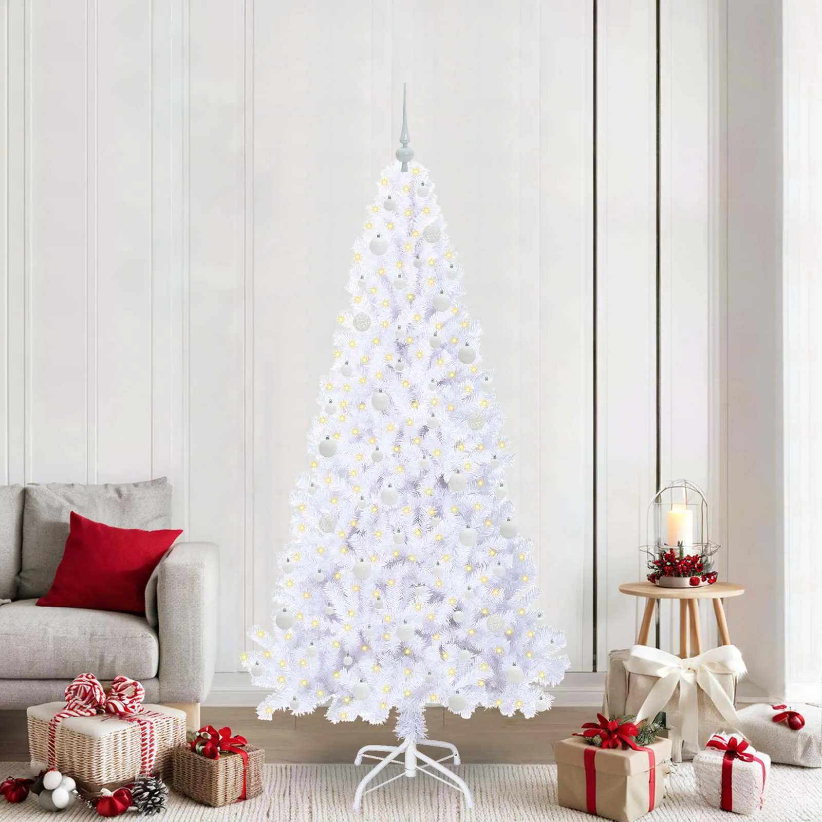 vidaxl umjetno božićno drvce s stalakom bijelo 210 cm pvc i čelik - slika 1