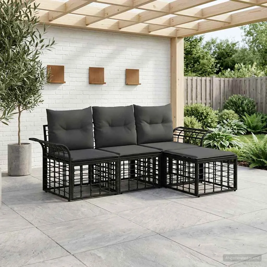 vidaXL Set vanjskih sofa 4 kom. Crna i tamno siva Poliester - Venlo
