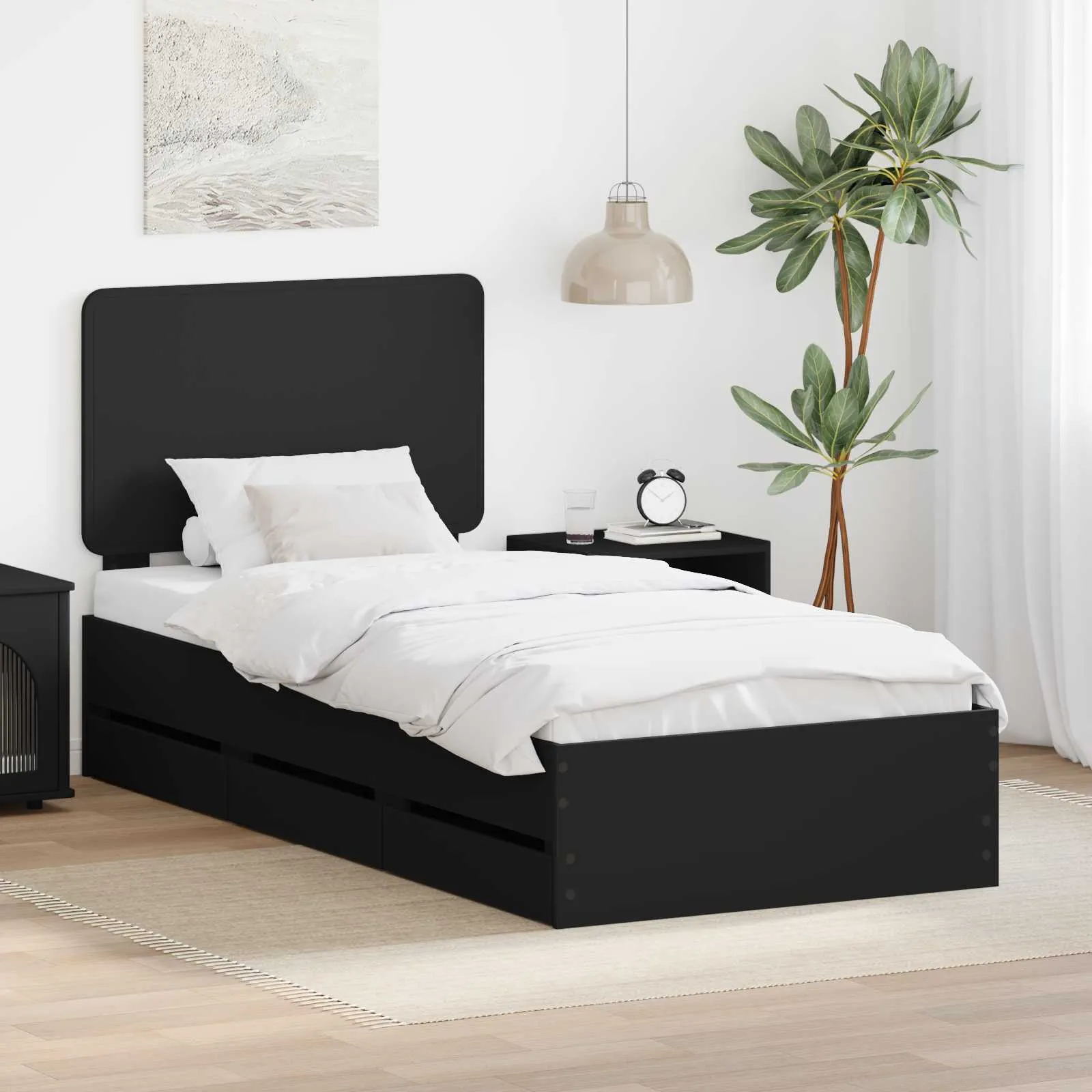 vidaXL Krevetna konstrukcija Crna 75 x 190 cm Inženjersko Drvo - Venlo