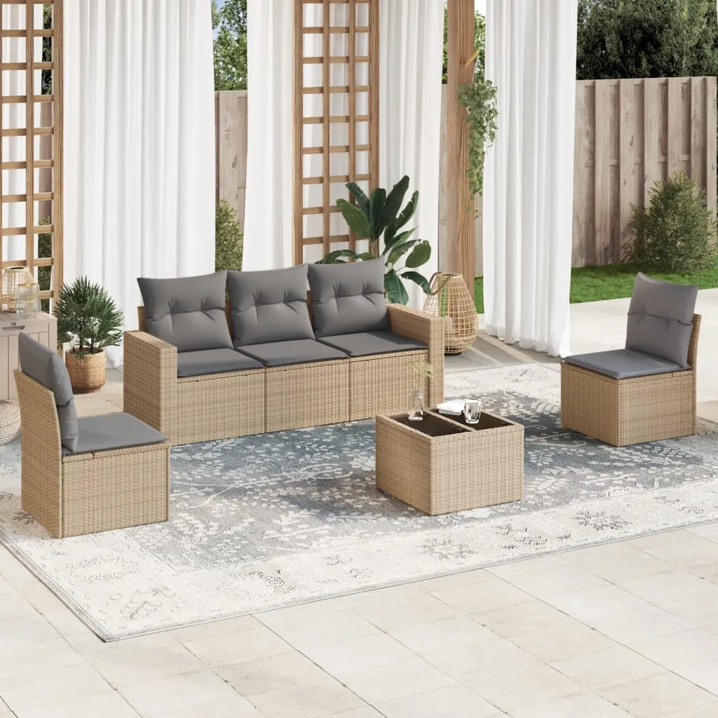 vidaXL 6-dijelni set vrtnih sofa s jastucima bež od poliratana - Venlo