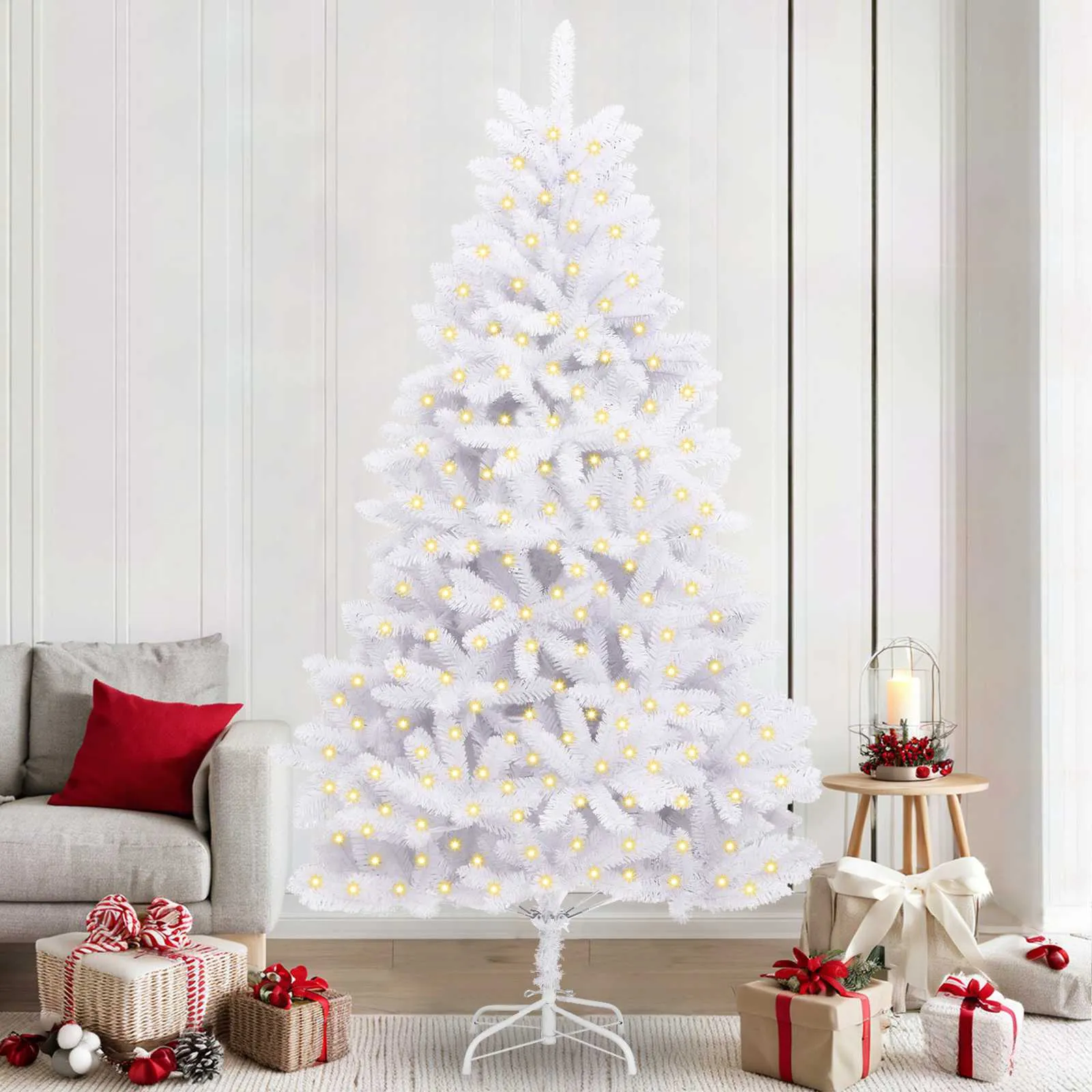 vidaXL Umjetno božićno drvce 300 LED lampica PVC i čelik Bijela - Venlo