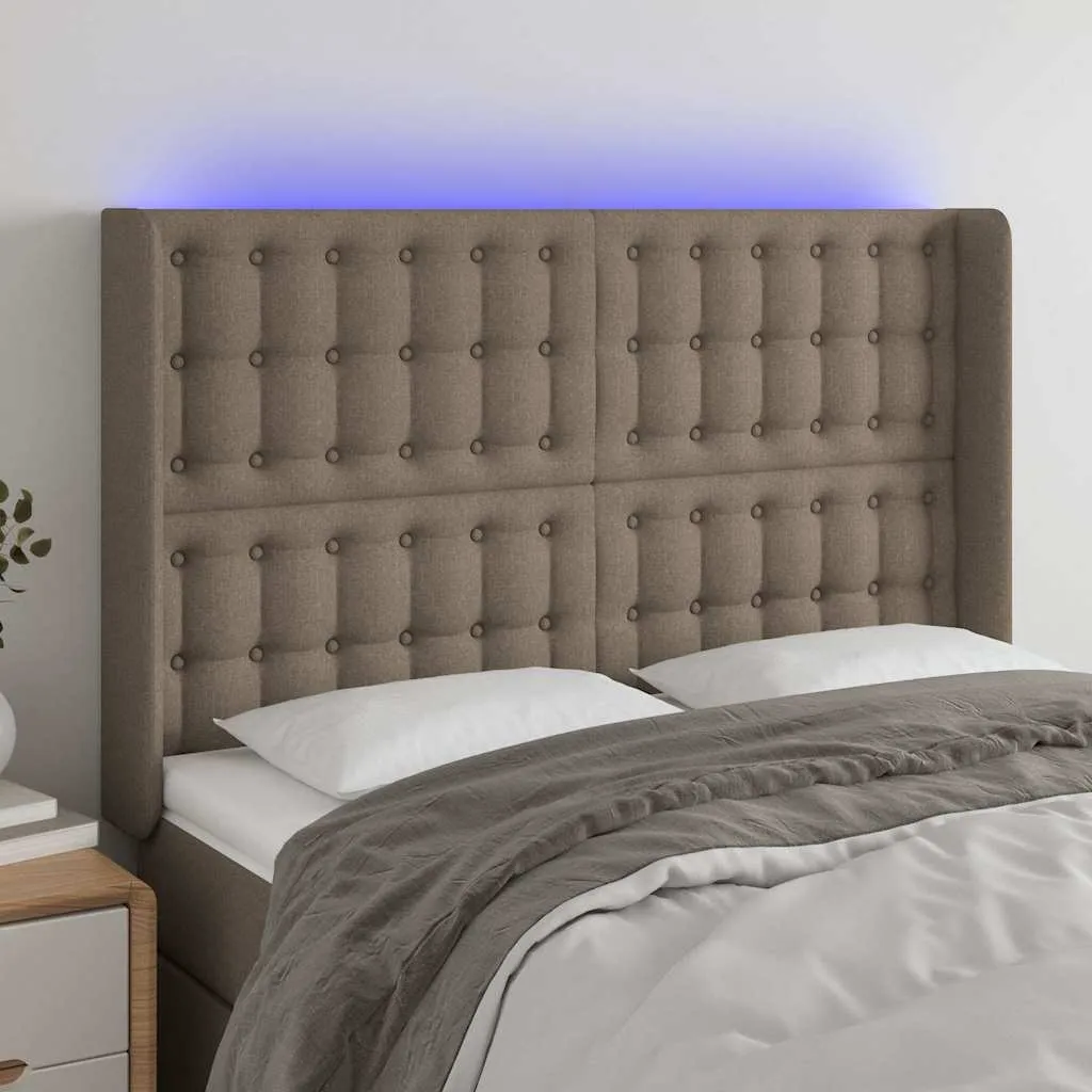 vidaXL LED uzglavlje smeđesivo 147 x 16 x 118/128 cm od tkanine - Venlo