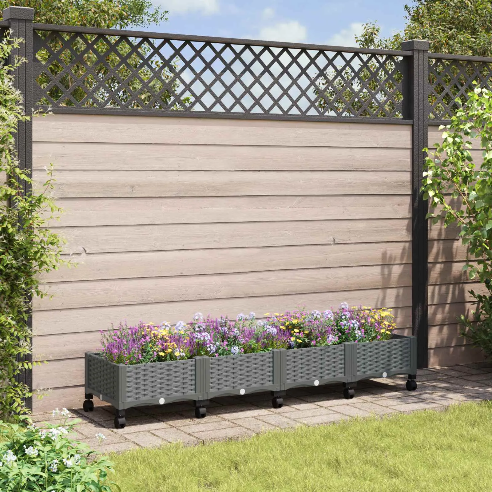 vidaXL Vrtni saksija s kotačima Svjetlosiva 160 x 40 x 33 cm PP - Venlo