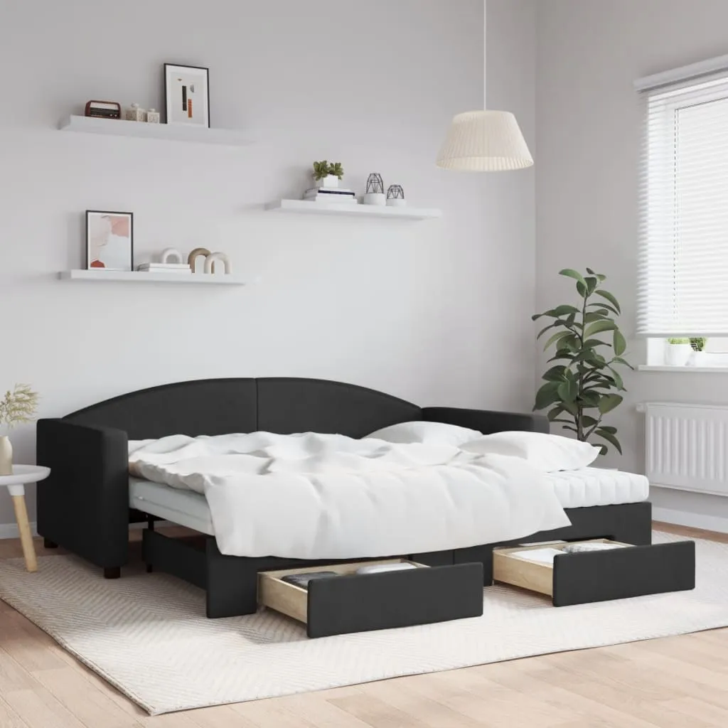vidaXL Dnevni krevet na razvlačenje s ladicama crni 90x190 cm tkanina - Venlo