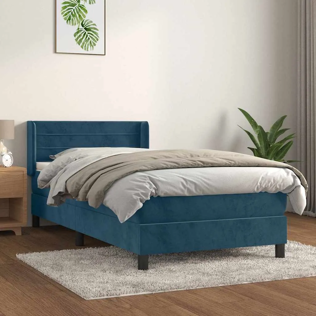 vidaXL Box spring krevet s madracem tamnoplavi 90x200 cm baršunasti - Venlo