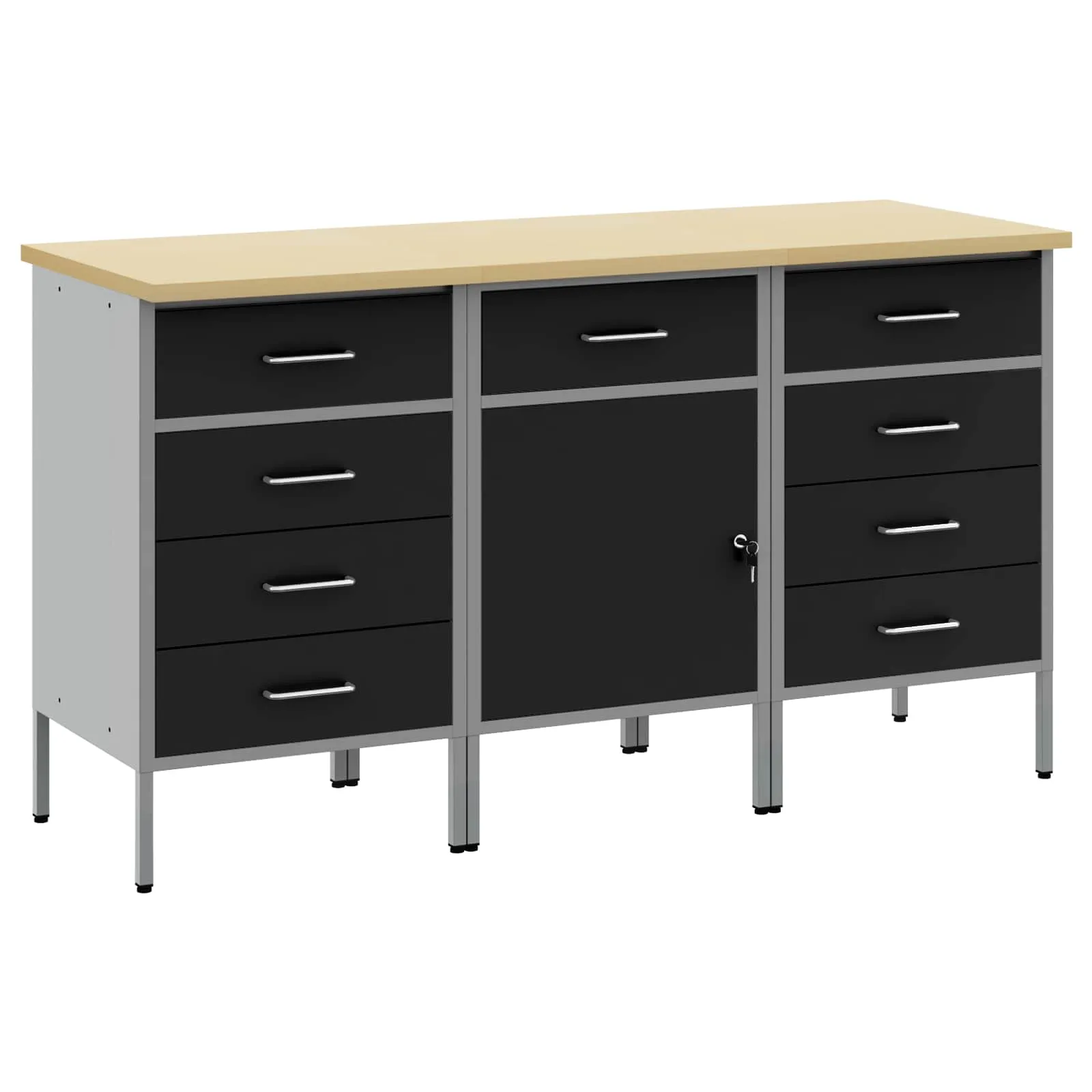 vidaXL Radni ormar s ladicama 3 kom. Crna i Siva 150 x 55 x 85 cm - Venlo