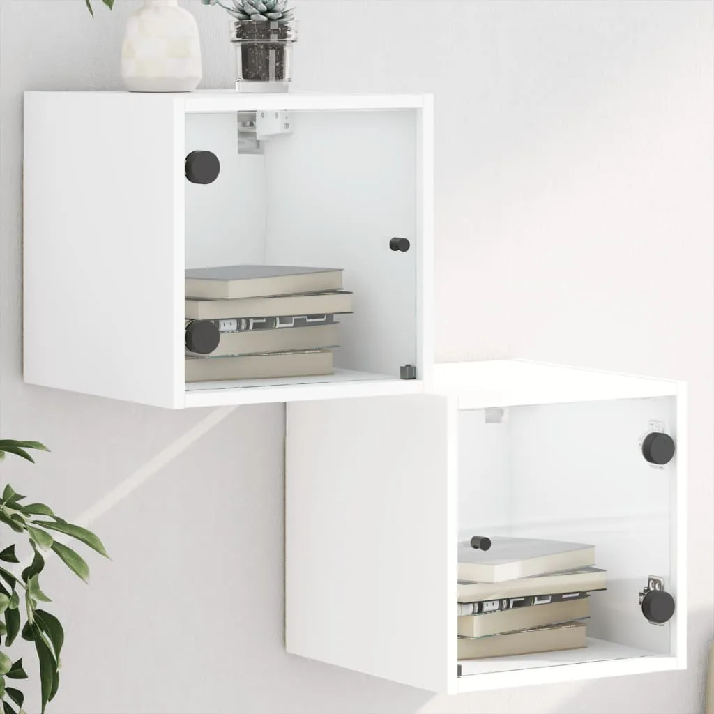 vidaXL Noćni ormarići sa staklenim vratima 2 kom bijeli 35x37x35 cm - Venlo