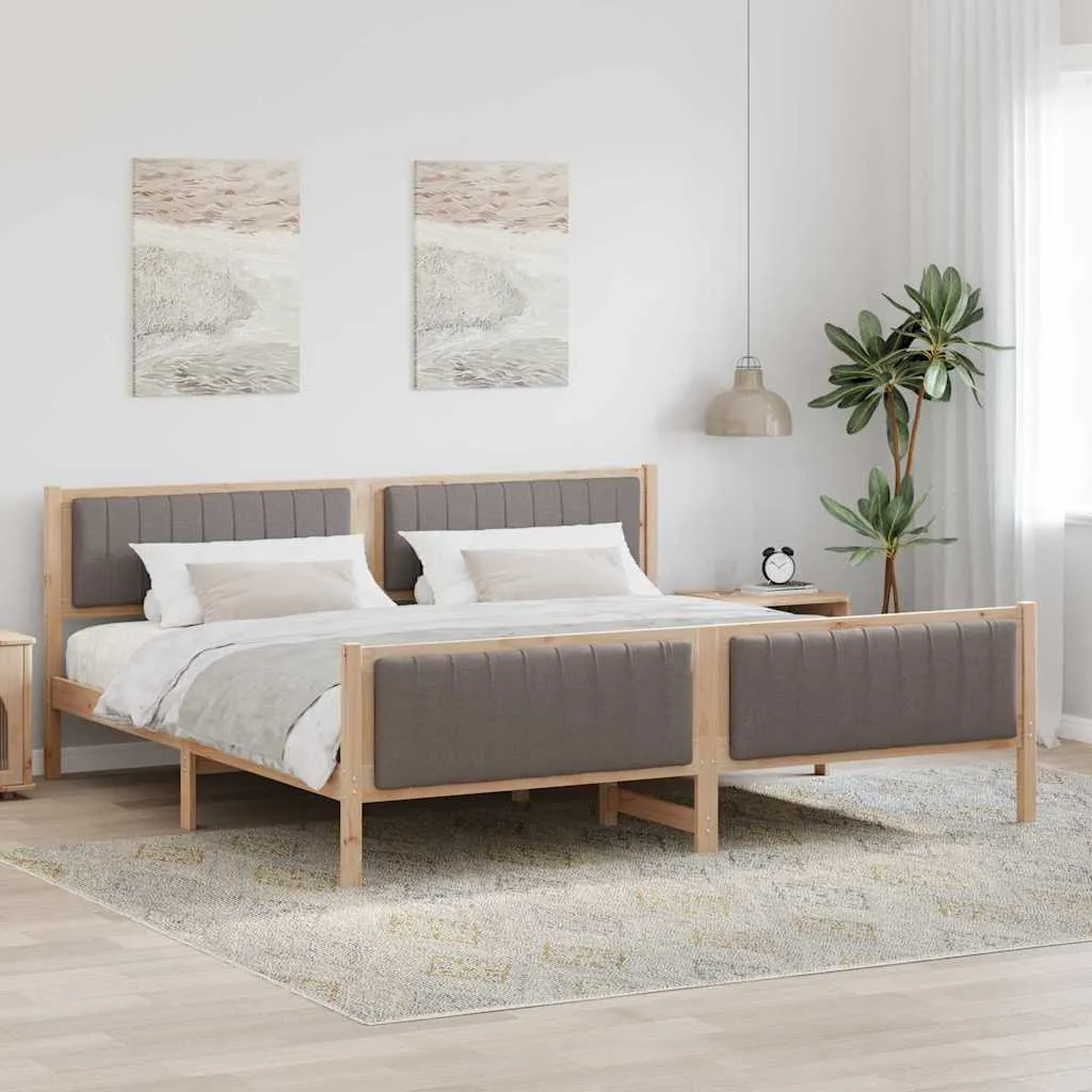 vidaXL Okvir kreveta Smeđa i taupe 200 x 200 cm Masivna borovina - Venlo