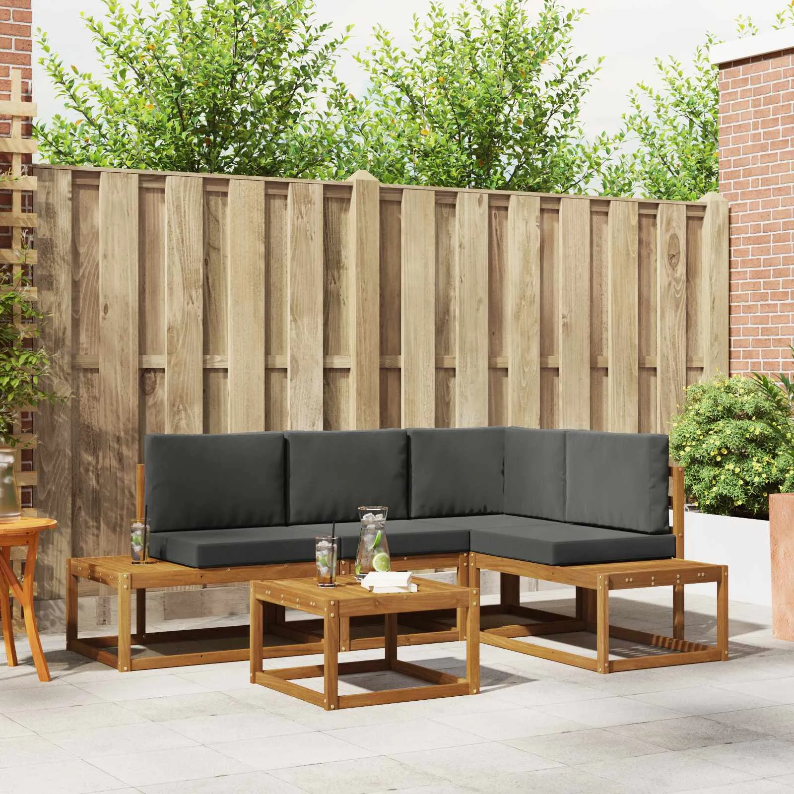 vidaXL 5 kom. Set vanjskih sofa Čvrsto drvo akacije i poliester - Venlo